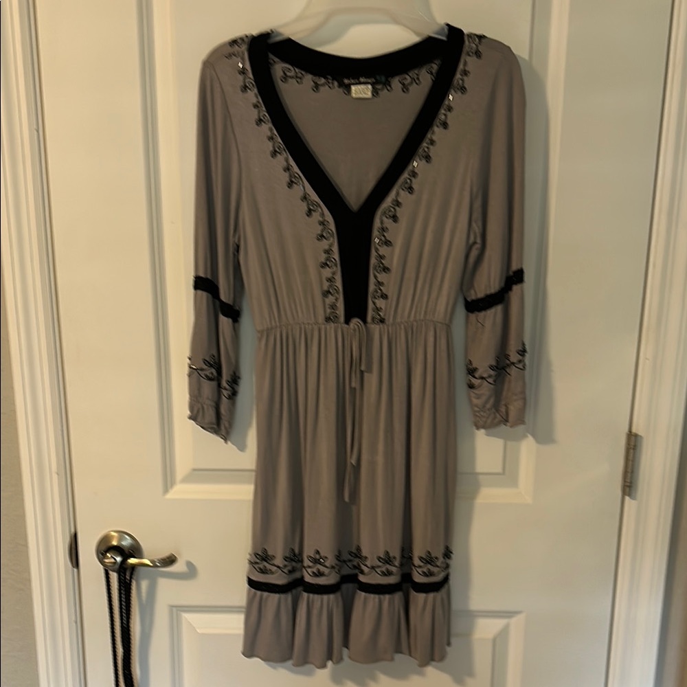 Urban Mango Boho Gray Dress with Black Embroidery Beads and Sparkles Size Small
